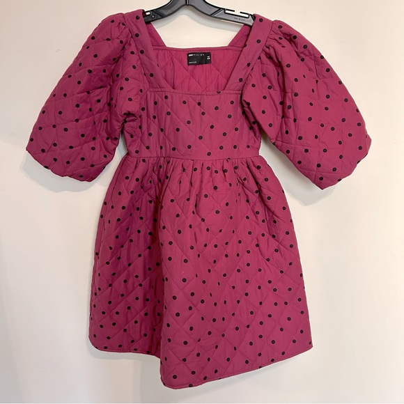 Asos Quilted Raspberry Polka Dot Babydoll Dress, US 4 - Picture 3 of 13